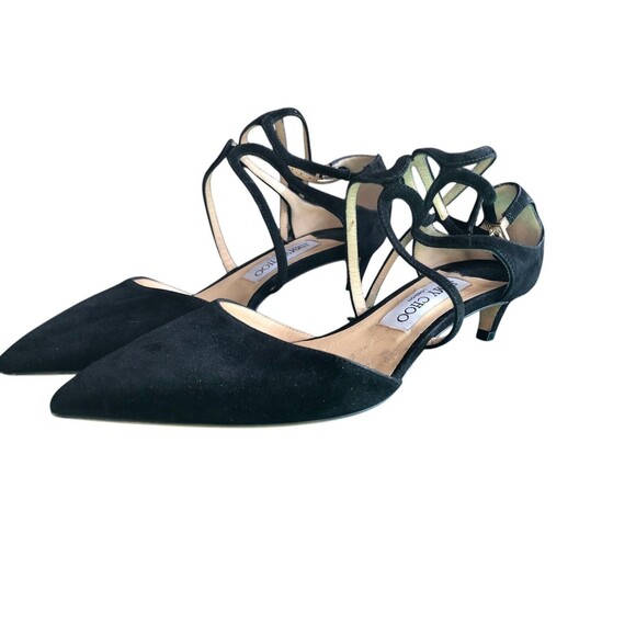 Jimmy Choo Black Suede Ankle Strap Low Heel sz 38 - Picture 3 of 10